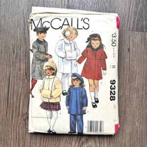 Vintage 1980s McCalls 9328 Sewing Pattern Toddler Girls 2T Coat Cape Pants Muff